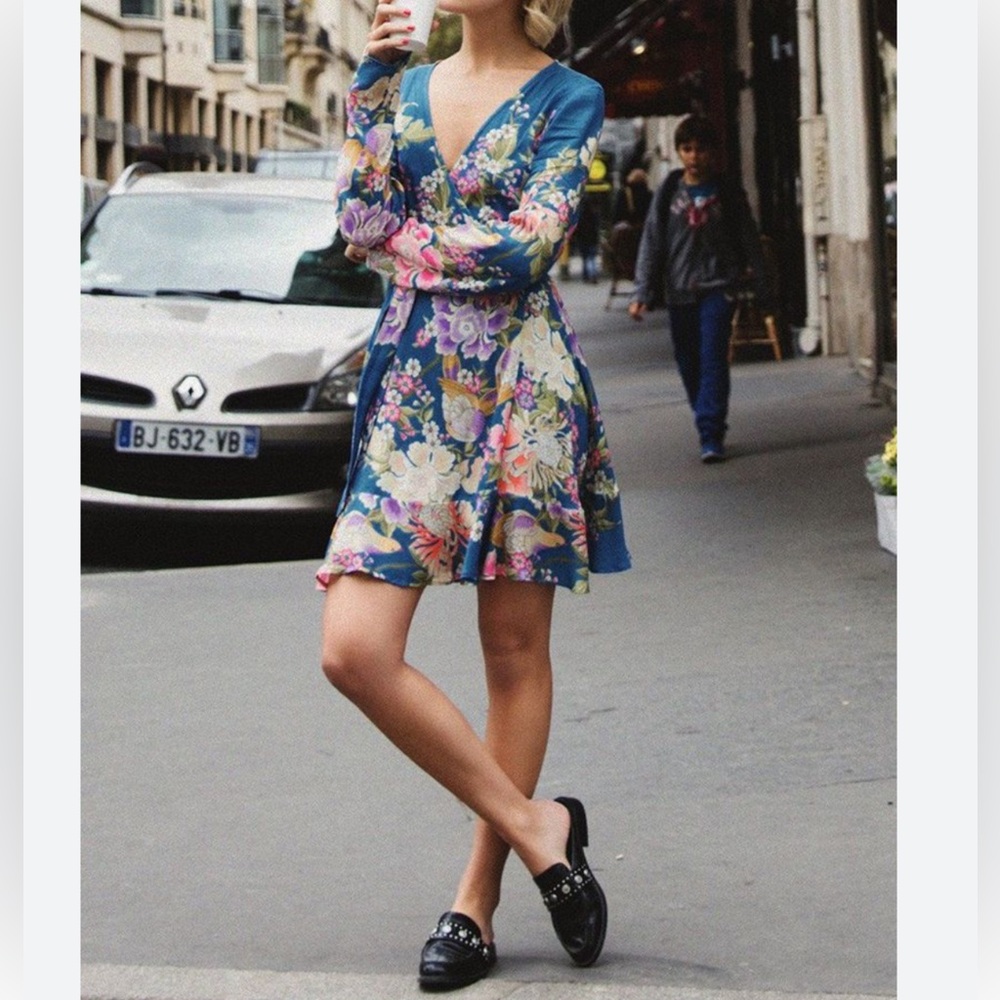 SPELL  Blue Skies Mini Wrap dress